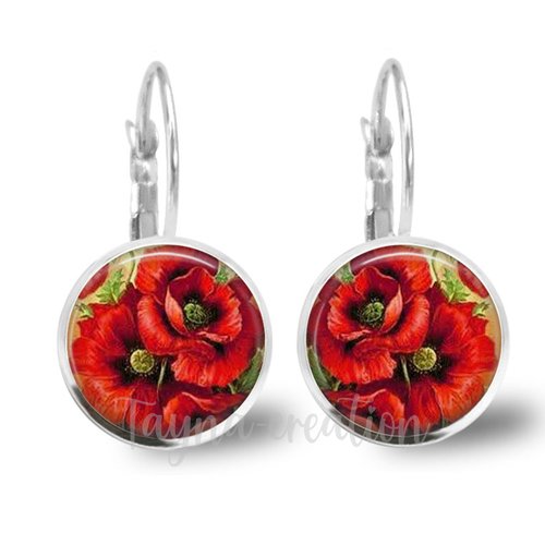 Boucle d’oreille coquelicot, dormeuse fleur coquelicot