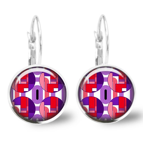 Boucles d’oreilles forme géométrique, dormeuse colorée