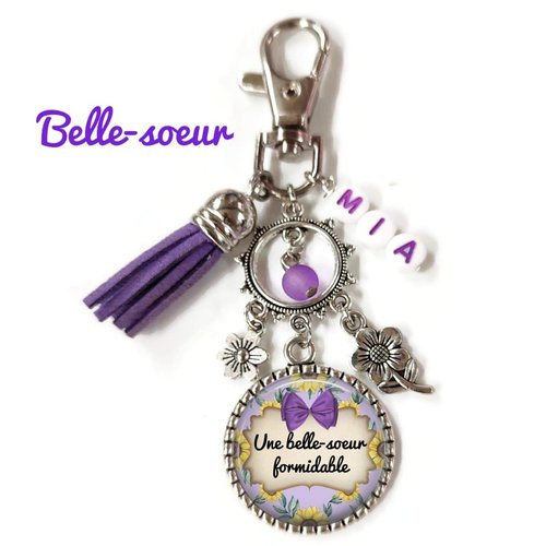 Votre prénom, porte clés belle sœur, porte clés violet
