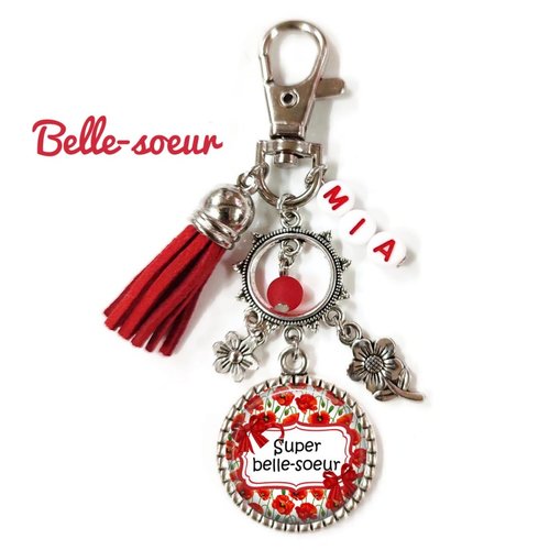 Votre prénom, porte clés super belle sœur, porte clés coquelicot