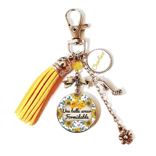 Votre prénom, porte clés belle soeur, porte clés ton jaune moutarde