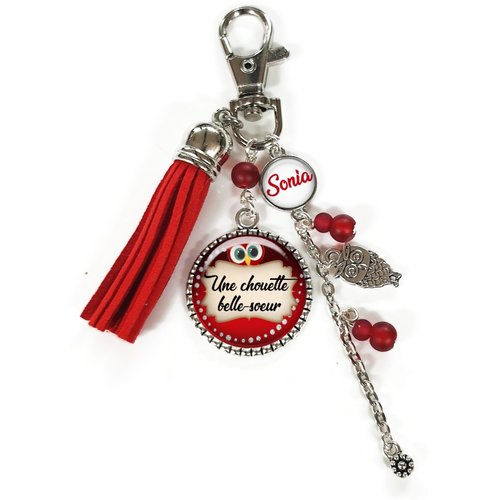 Votre prénom, porte clés pour une chouette belle soeur, porte clés rouge