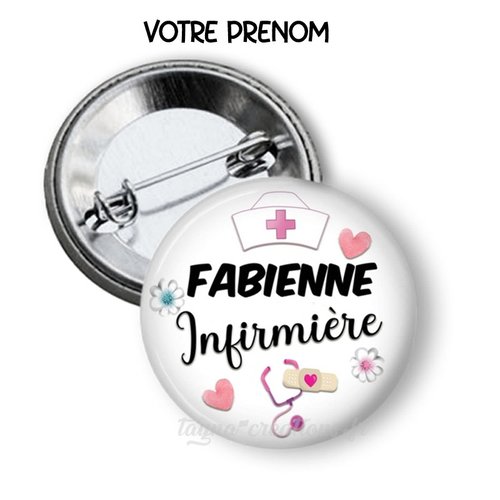 Badge infirmière personnalisé avec prénom, 3 tailles