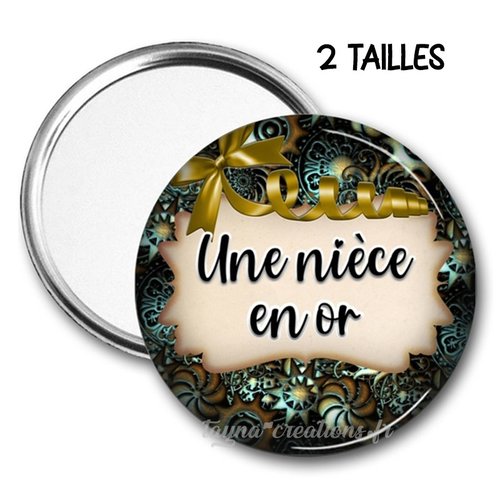 Miroir de poche une nièce en or, deux tailles disponibles 50 et 75 mm