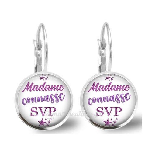 Boucle d'oreille madame connasse svp, dormeuse cabochon verre 20 mm