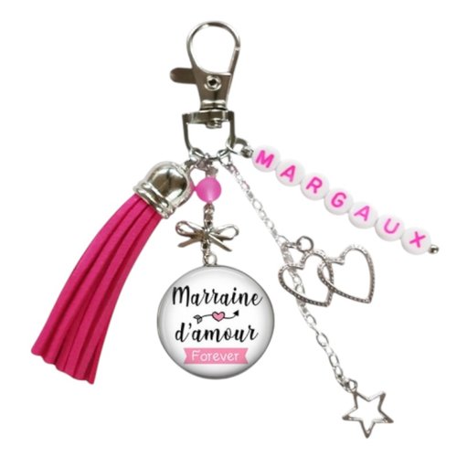 Porte-clés marraine d’amour foreve - bijou de sac - cadeau personnalisé couleur fuchsia