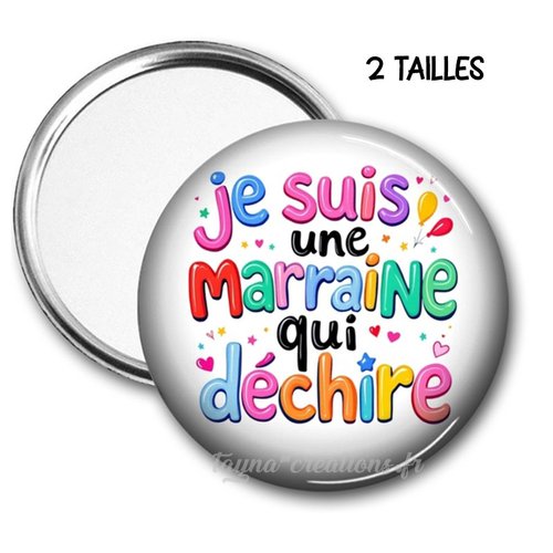 Miroir de poche je suis une marraine qui déchire, deux tailles disponibles