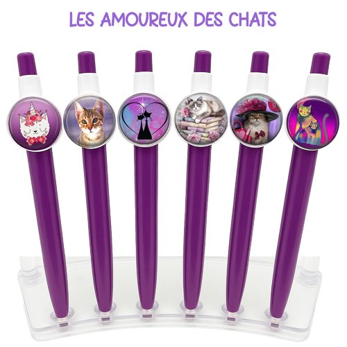Stylo bille violet avec cabochon chat – cadeau original pour les amoureux des chats