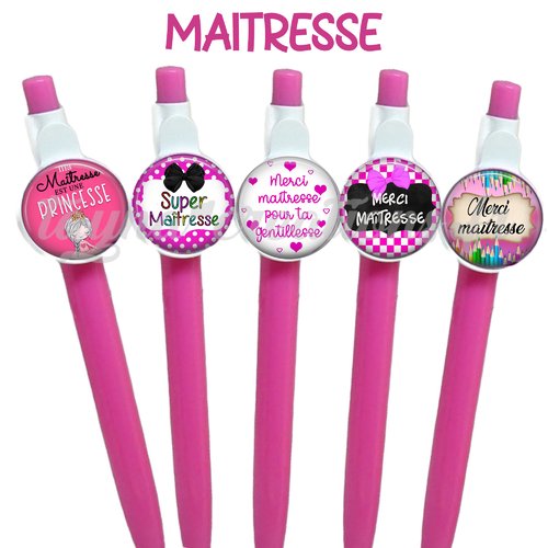 Stylo maîtresse fuchsia, cabochon maîtresse, cadeau pour fin d'année scolaire