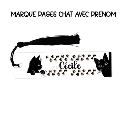 Marque-page chat en métal, personnalisable avec prénom