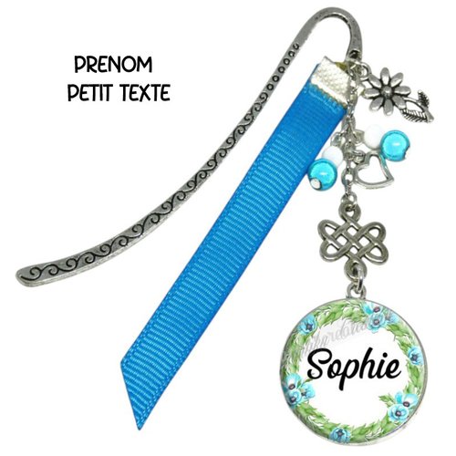 Marque pages prénom ou texte, thème fleur bleue, cadeau marque pages pour livre