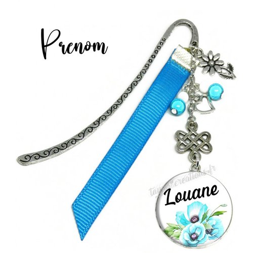 Marque pages prénom, thème fleur bleue, cadeau marque pages pour livre