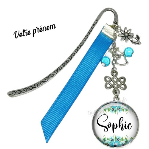 Marque pages prénom, thème fleur bleue, cadeau marque pages pour livre