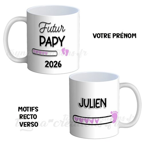 Mug futur papy 2026 – personnalisé avec votre prénom, annonce grossesse fille