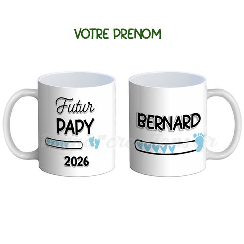 Mug futur papy 2026 – personnalisé avec votre prénom, annonce grossesse garçon