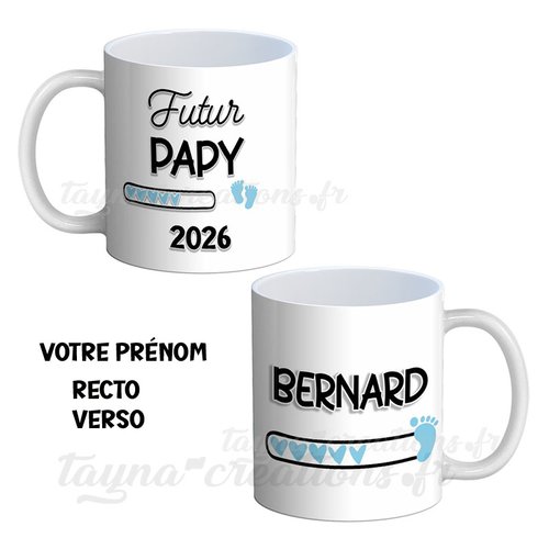 Mug futur papy 2026 – personnalisé avec votre prénom, annonce grossesse garçon