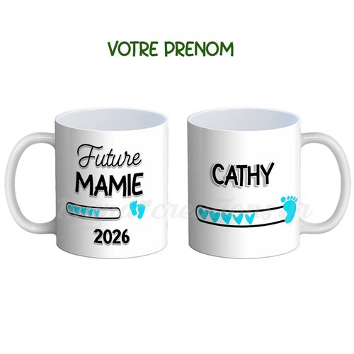 Mug future mamie 2026 – personnalisé avec votre prénom, annonce grossesse garçon