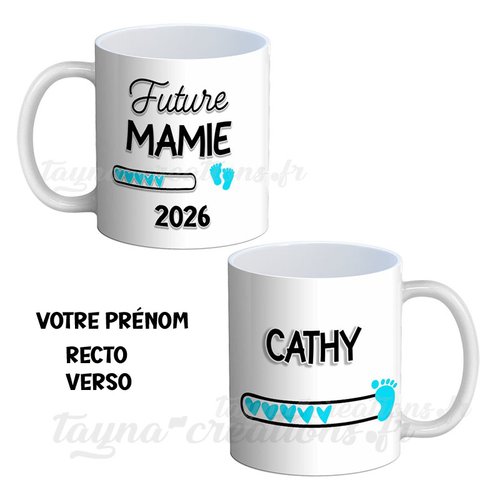Mug future mamie 2026 – personnalisé avec votre prénom, annonce grossesse garçon