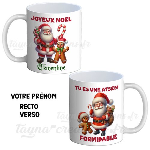 Mug joyeux noël , cadeau tu es une atsem formidable, personnalisable avec prénom