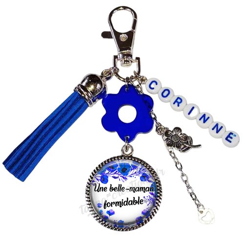 Votre prénom, porte clés une belle maman formidable, porte clés bleu