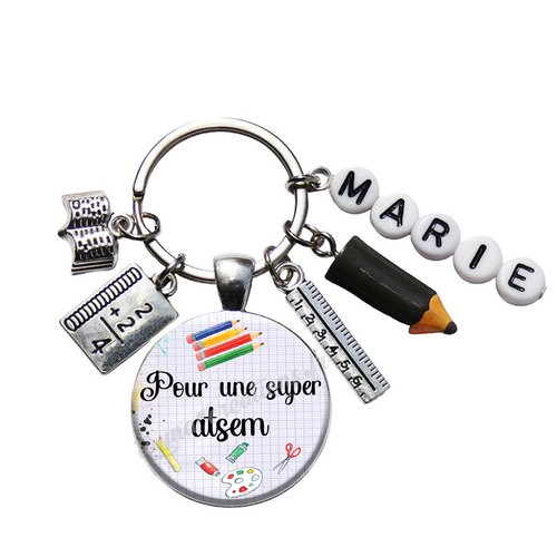 Porte-clés "super atsem" personnalisable avec prénom et matière verre ou résine