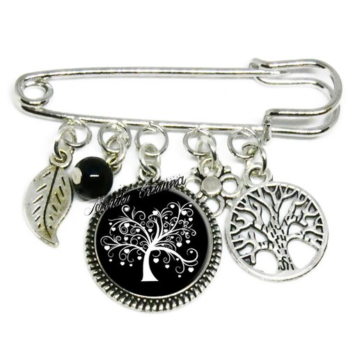 Broche arbre de vie, broche breloque et cabochon matière au choix verre ou résine