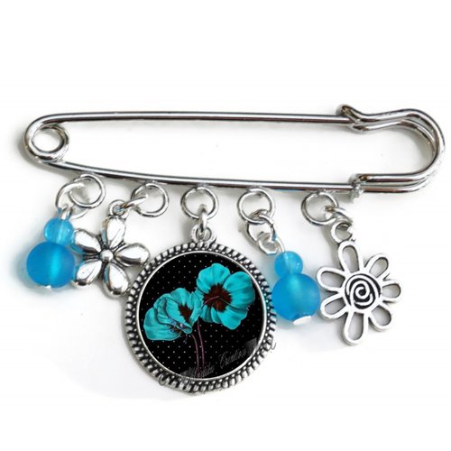 Broche coquelicot, broche breloque et cabochon matière au choix verre ou résine