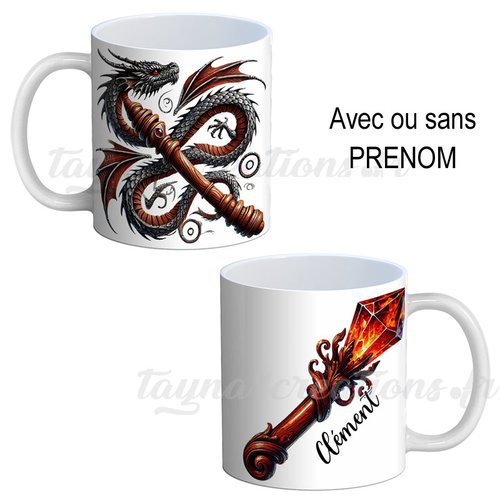 Mug dragon et sa baguette – personnalisable avec ou sans prénom, cadeau mug