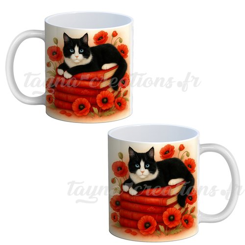 Mug chat coquelicot– cadeau mug