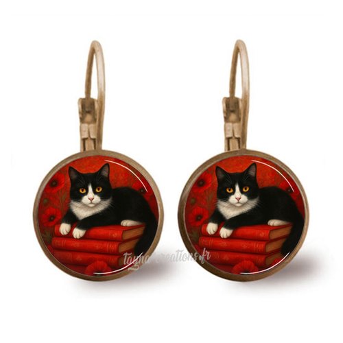 Boucles d’oreilles chat coquelicot