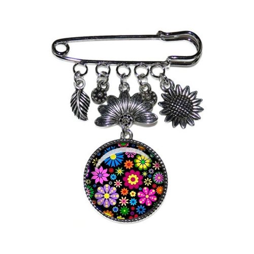 Broche fleur, breloque et cabochon