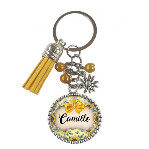 Porte-clés thème fleur avec prénom personnalisé