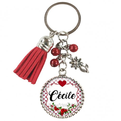 Porte-clés thème fleur avec les roses avec prénom personnalisé