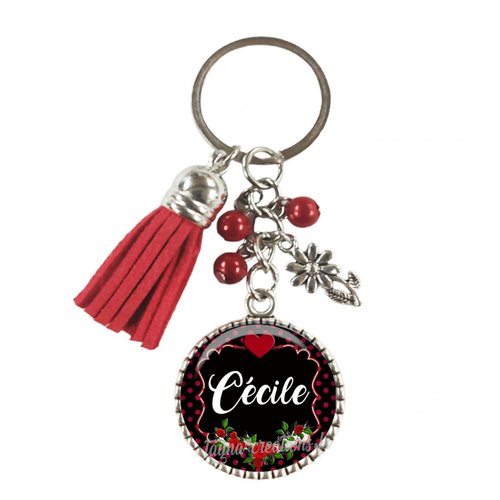 Porte-clés thème fleur avec les roses , prénom personnalisé