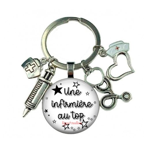 Porte-clés une infirmière au top– cadeau pour infirmière, matière verre ou résine