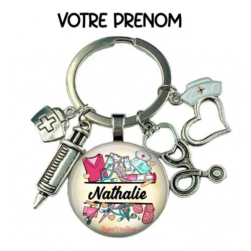 Porte-clés médical à personnalisé avec prénom– cadeau médical, matière verre ou résine