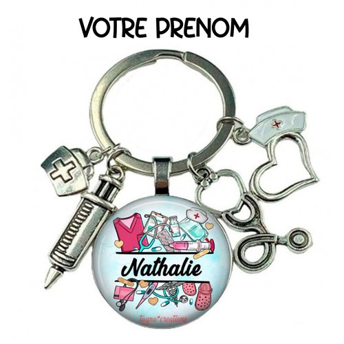 Porte-clés médical à personnalisé avec prénom– cadeau médical, matière verre ou résine