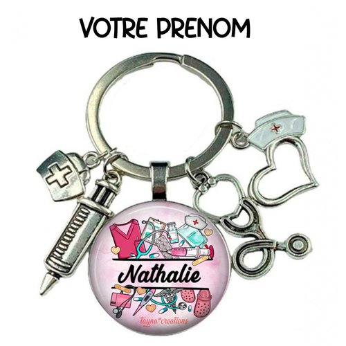 Porte-clés médical à personnalisé avec prénom– cadeau médical, matière verre ou résine