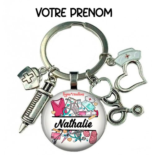 Porte-clés médical à personnalisé avec prénom– cadeau médical, matière verre ou résine