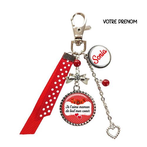 Porte-clés maman avec prénom, je t’aime maman de tout mon cœur, cadeau fête des mères