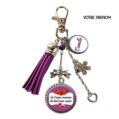 Porte-clés maman avec prénom, je t’aime maman de tout mon cœur, cadeau fête des mères