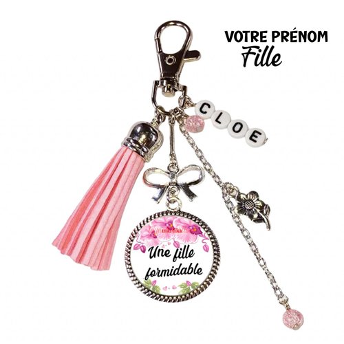 Porte-clés une fille formidable, bijou de sac personnalisé avec prénom en lettres
