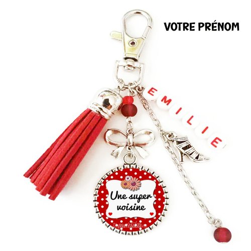 Porte-clés une super voisine, personnalisé avec prénom en lettres