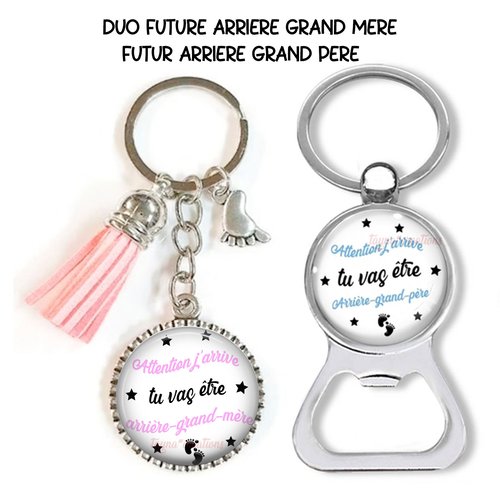 Porte-clés duo future arrière grand mère, futur arrière grand père, annonce grossesse