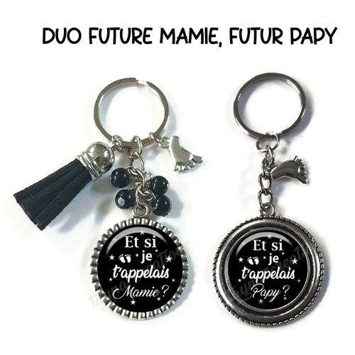 Porte-clés duo future mamie, futur papy – et si je t'appelais mamie, et si je t'appelais papy, annonce grossesse
