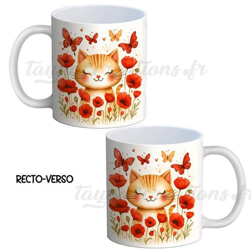 Mug chat coquelicot– cadeau mug