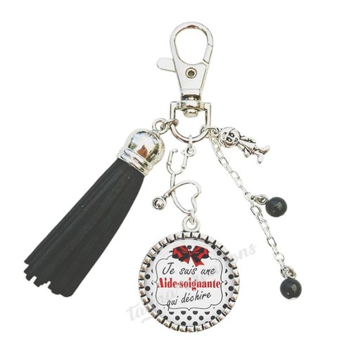 Porte-clés aide soignante qui déchire, bijou de sac aide soignante