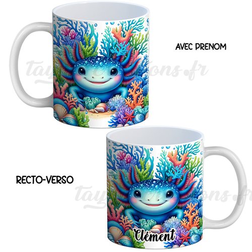 Mug tasse axolotl personnalisé recto verso, cadeau anniversaire, noël, mug personnalisable