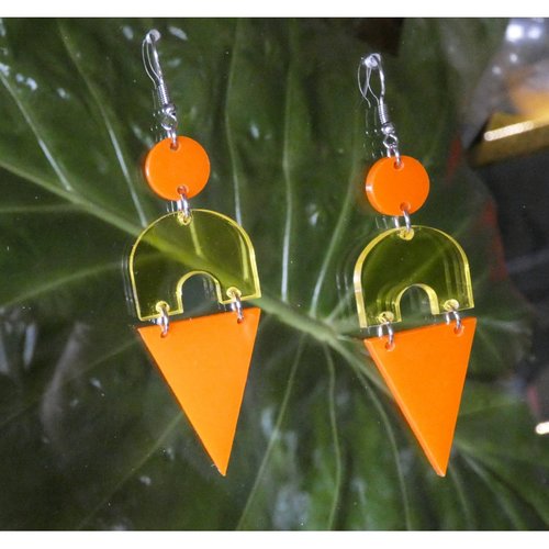 Boucles d'oreilles orange et jaune, longue boucle d'oreille