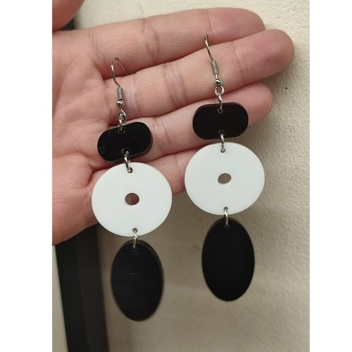 Boucles d'oreilles géométriques en acrylique noir et blanc, longue boucle d'oreille